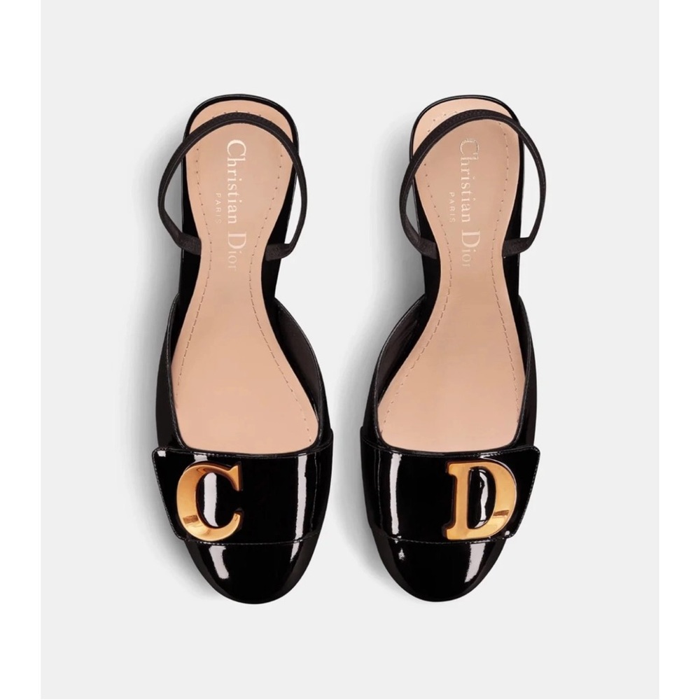Dior Black Patent Slingback Heels with Gold CD Hardware c’est size IT 38